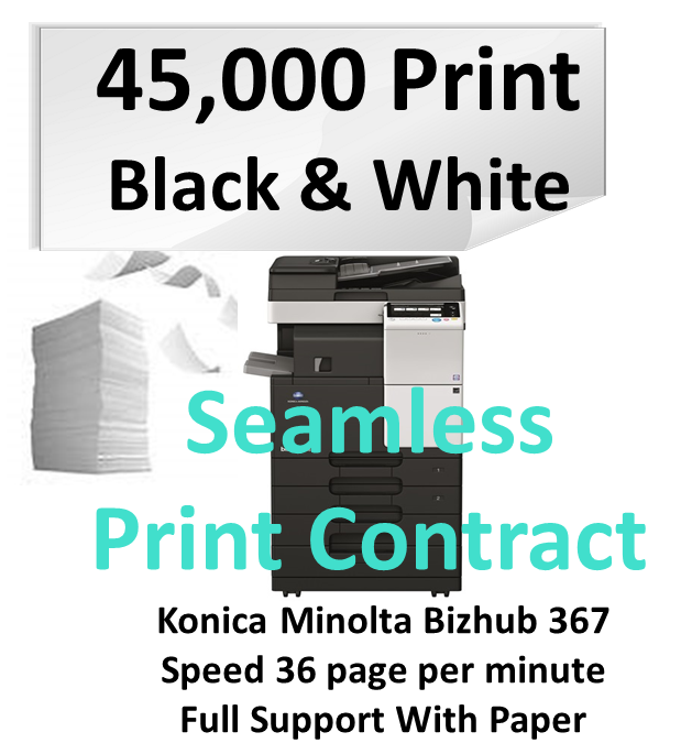 Seamless Print Package 45,000 print 2-year contract - Black & White Konica Minolta 367Multi-function copier 36 page per minute